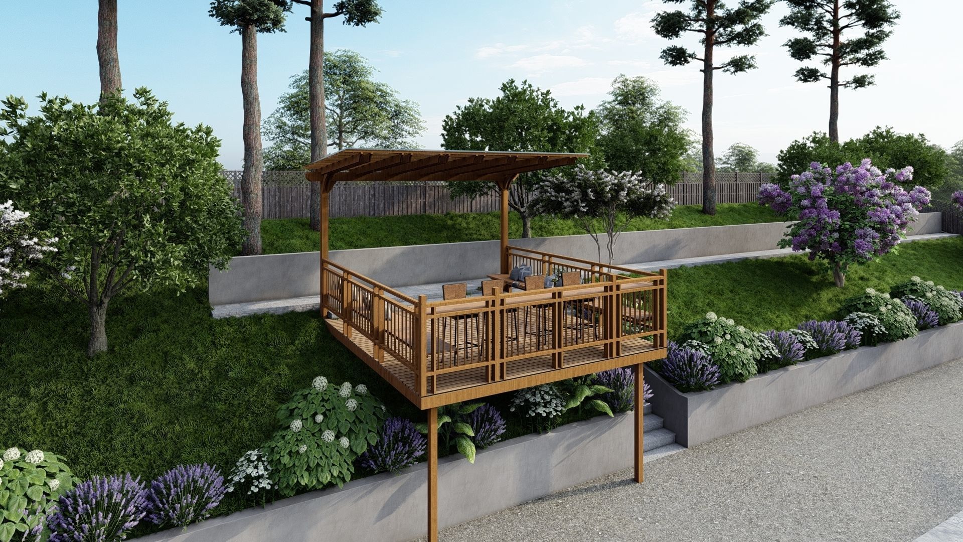 3D Exterior Scene 3D model design patio pergolar 3D model_5