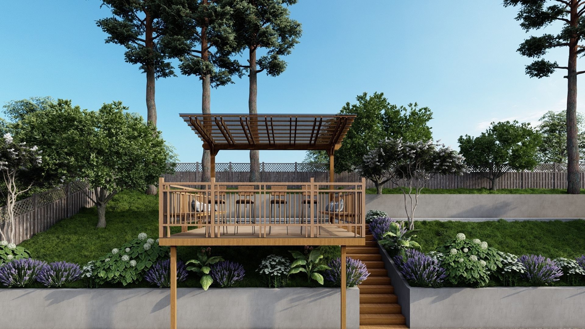 3D Exterior Scene 3D model design patio pergolar 3D model_8