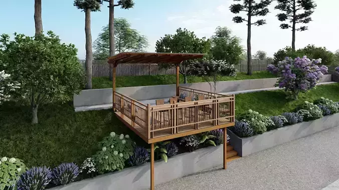 3D Exterior Scene 3D model design patio pergolar