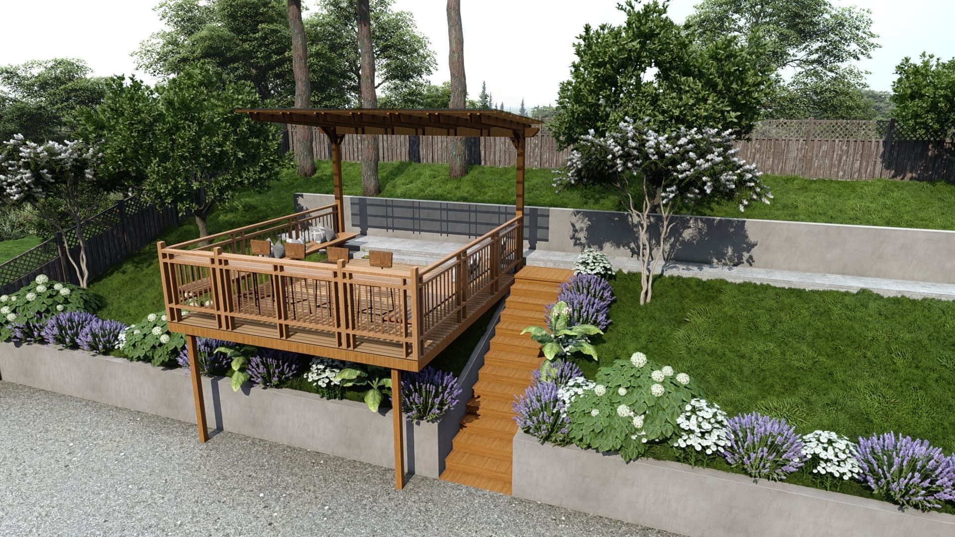 3D Exterior Scene 3D model design patio pergolar 3D model_6