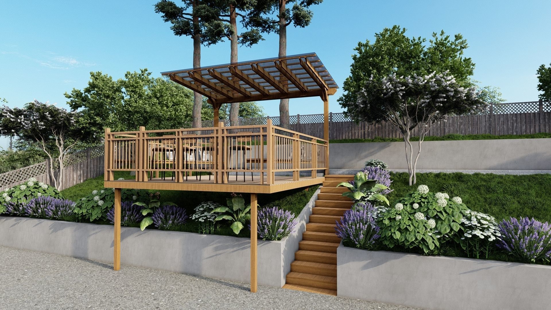 3D Exterior Scene 3D model design patio pergolar 3D model_7