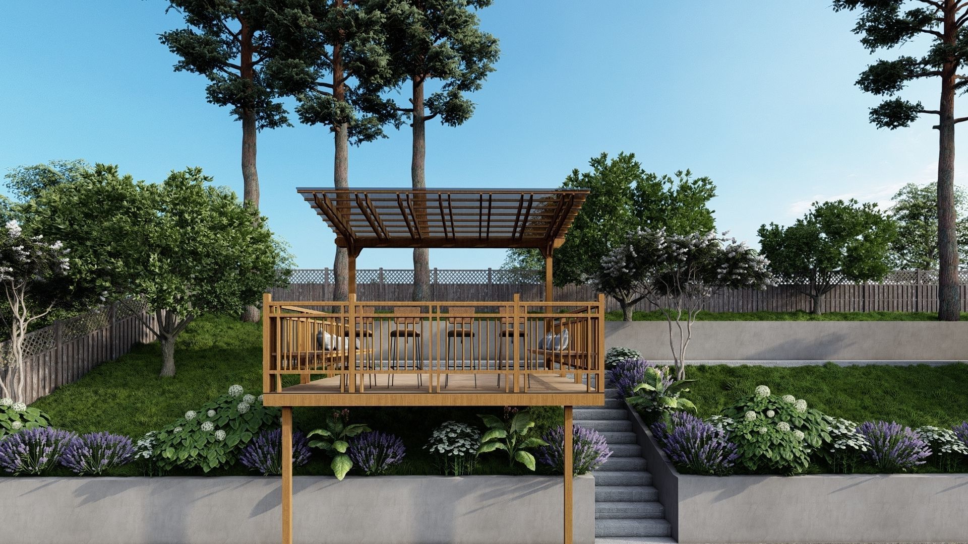 3D Exterior Scene 3D model design patio pergolar 3D model_4