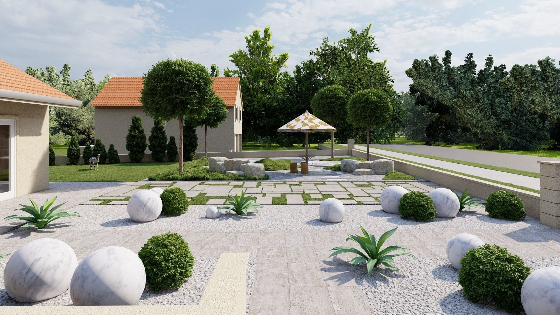 3D Exterior Scene 3D model design garden and landscape 3D  3D model_1