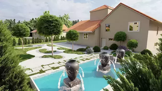 3D Exterior Scene 3D model design garden and landscape 3D 