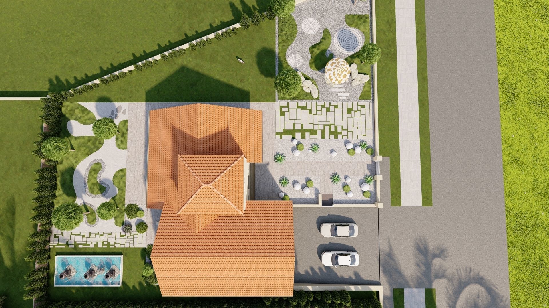 3D Exterior Scene 3D model design garden and landscape 3D  3D model_8