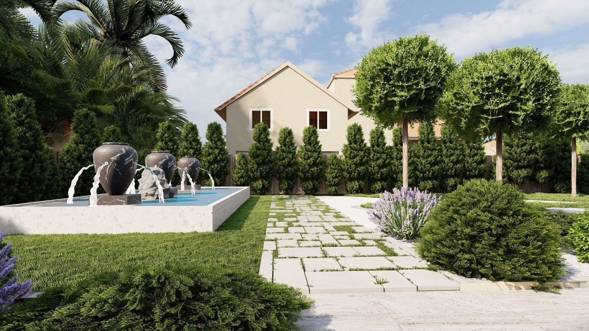 3D Exterior Scene 3D model design garden and landscape 3D  3D model_7