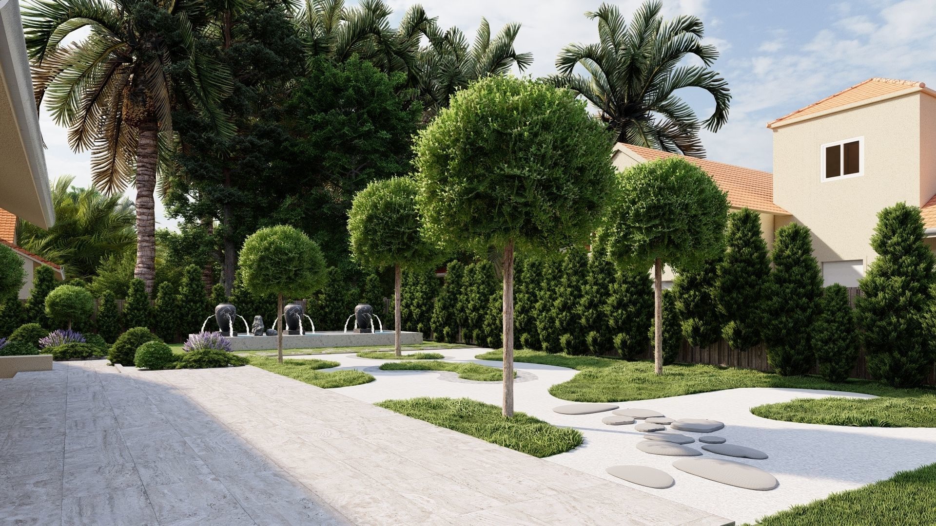 3D Exterior Scene 3D model design garden and landscape 3D  3D model_2
