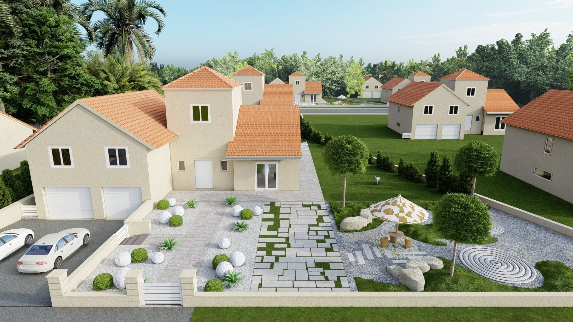 3D Exterior Scene 3D model design garden and landscape 3D  3D model_3