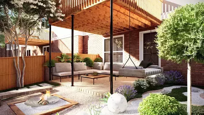 3D Exterior Scene 3D model design garden and landscape 