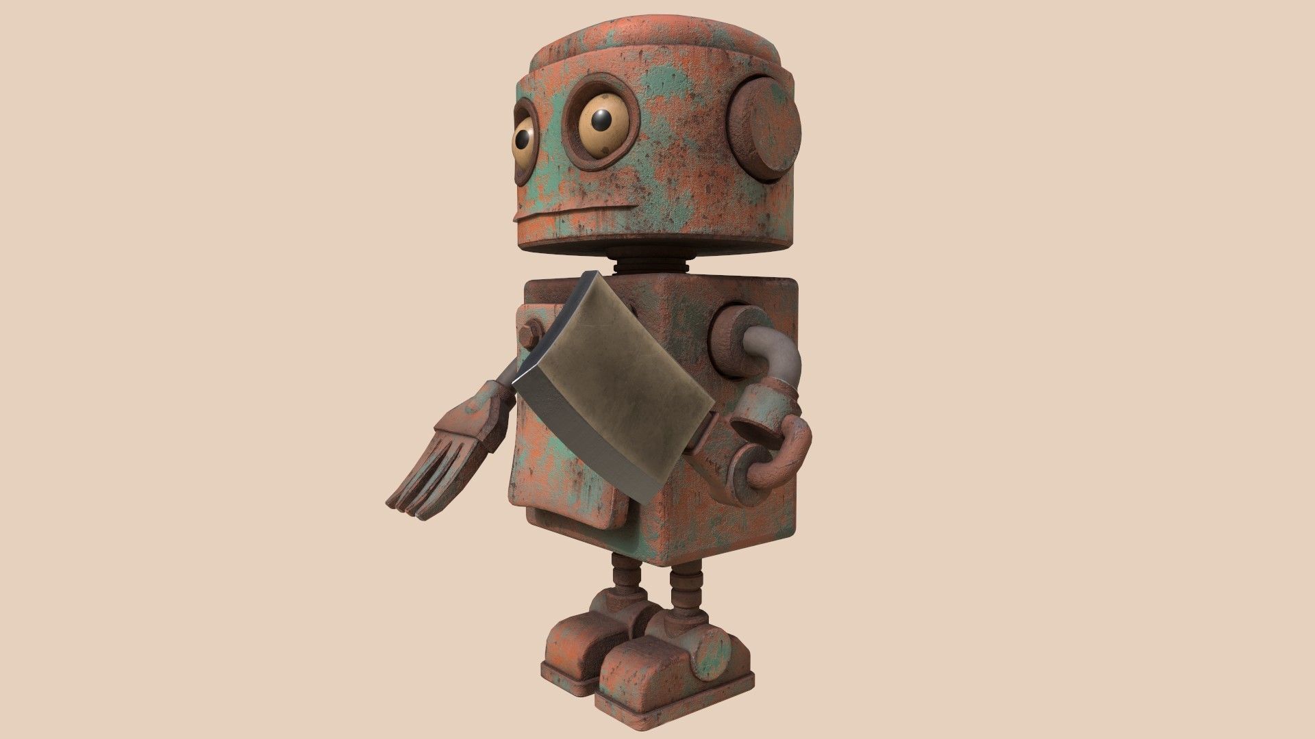 Stylized Robot Butcher Low-poly 3D model_10