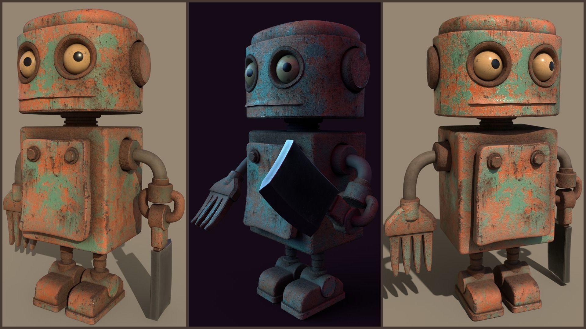 Stylized Robot Butcher Low-poly 3D model_1