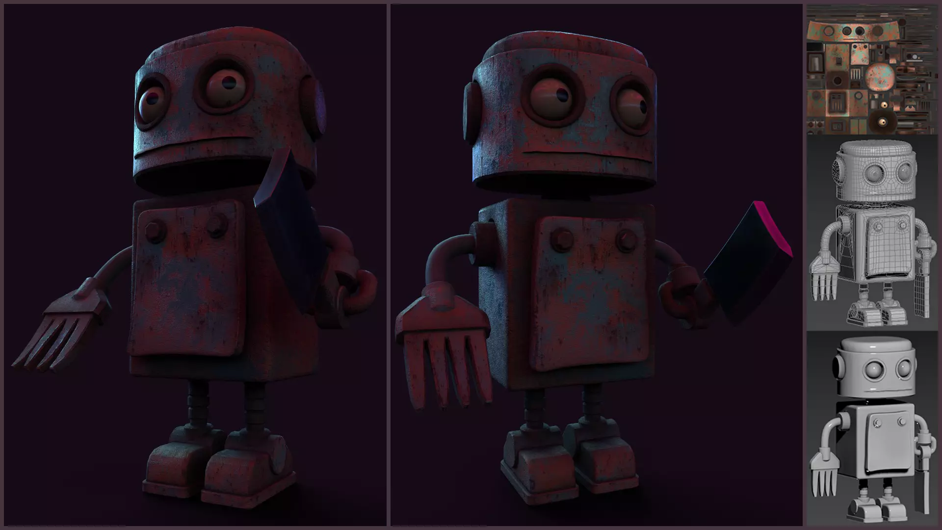 Stylized Robot Butcher Low-poly 3D model_0