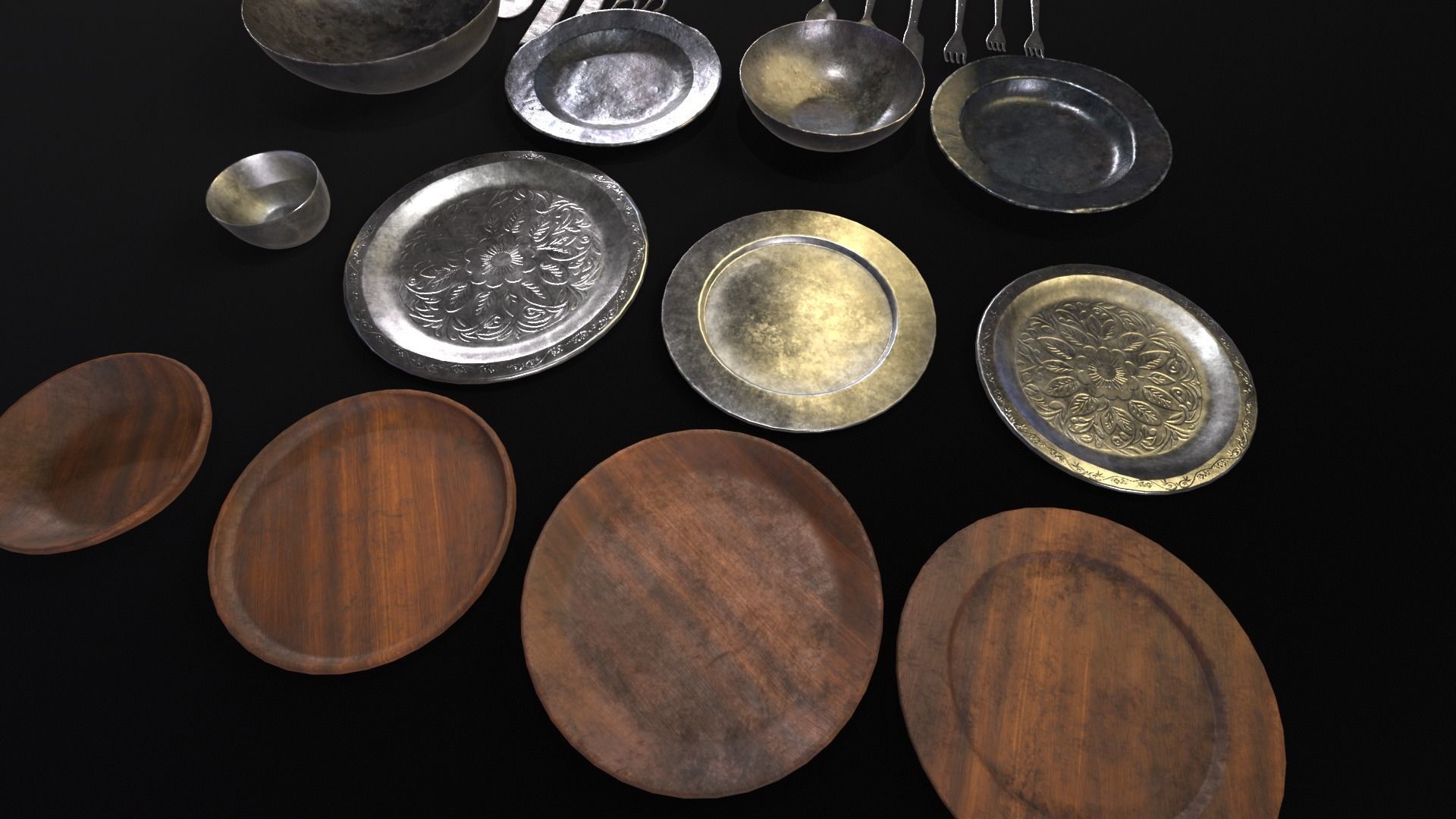 Medieval Dishes Set 3D Model Collection_23
