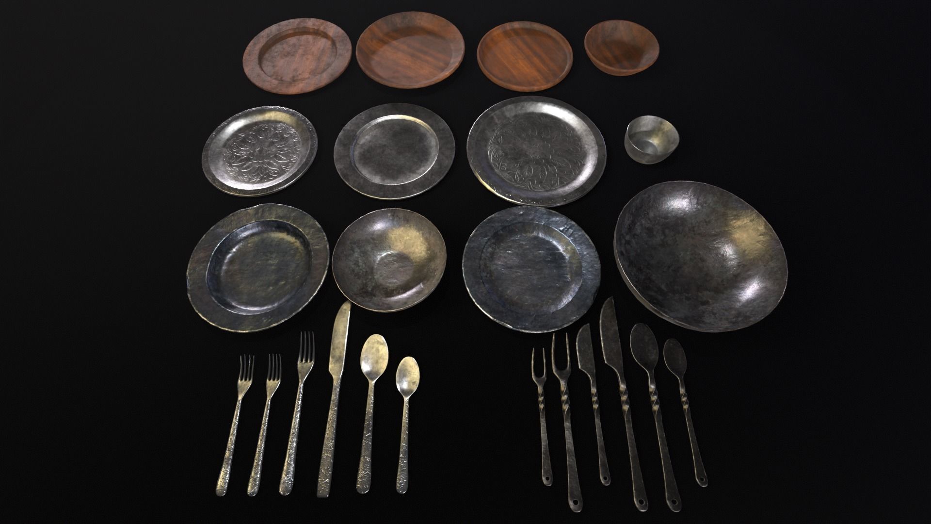 Medieval Dishes Set 3D Model Collection_17