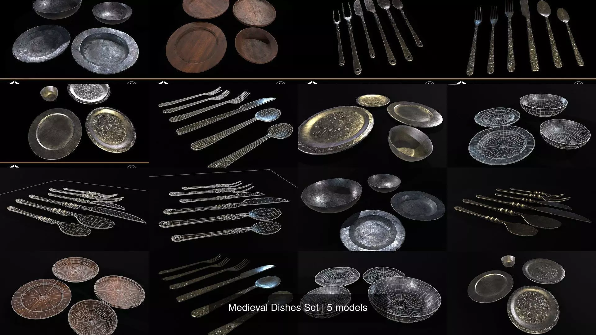 Medieval Dishes Set 3D Model Collection_6