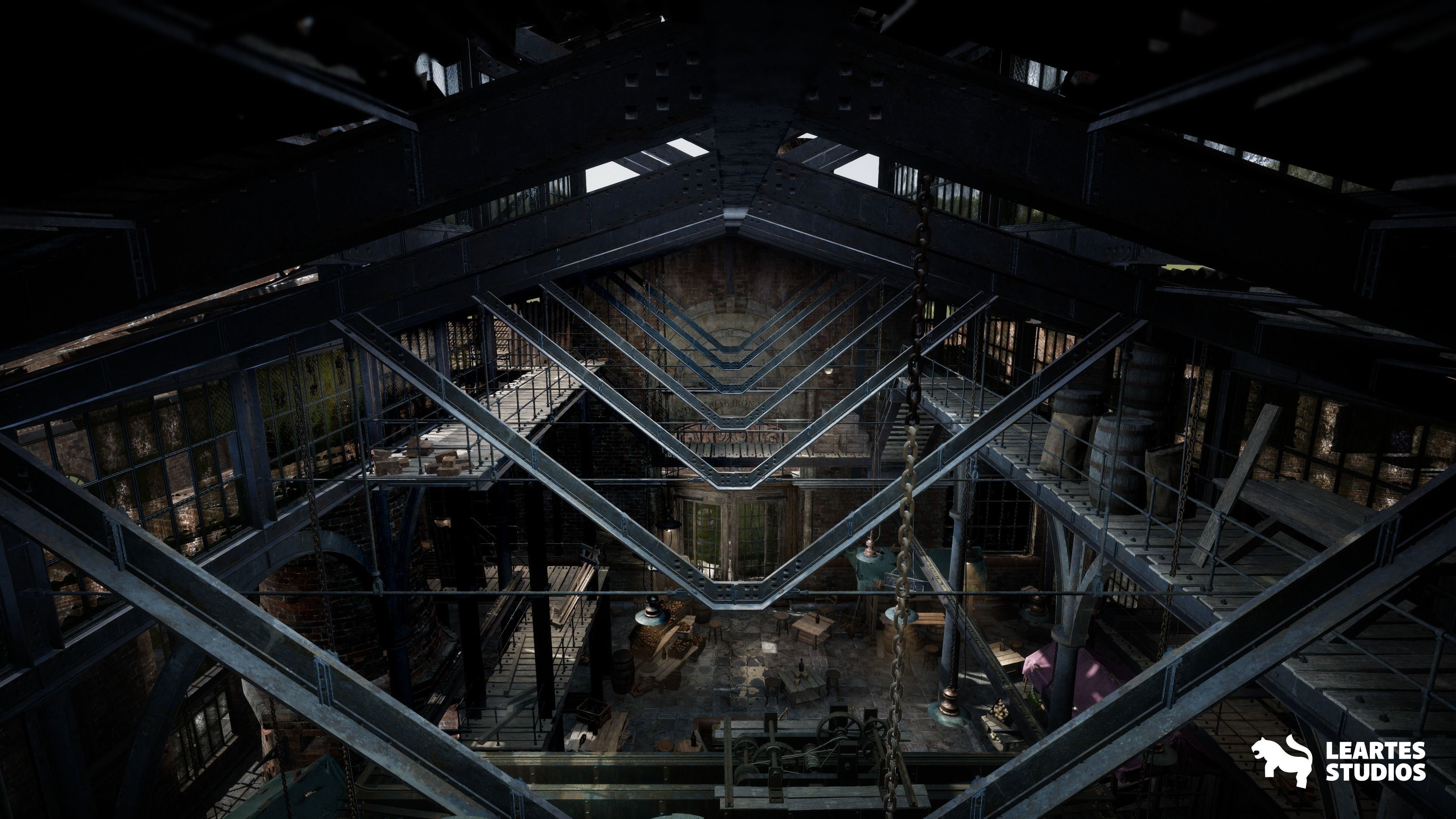 Victorian Market in Abandoned Factory Building Low-poly 3D model_15