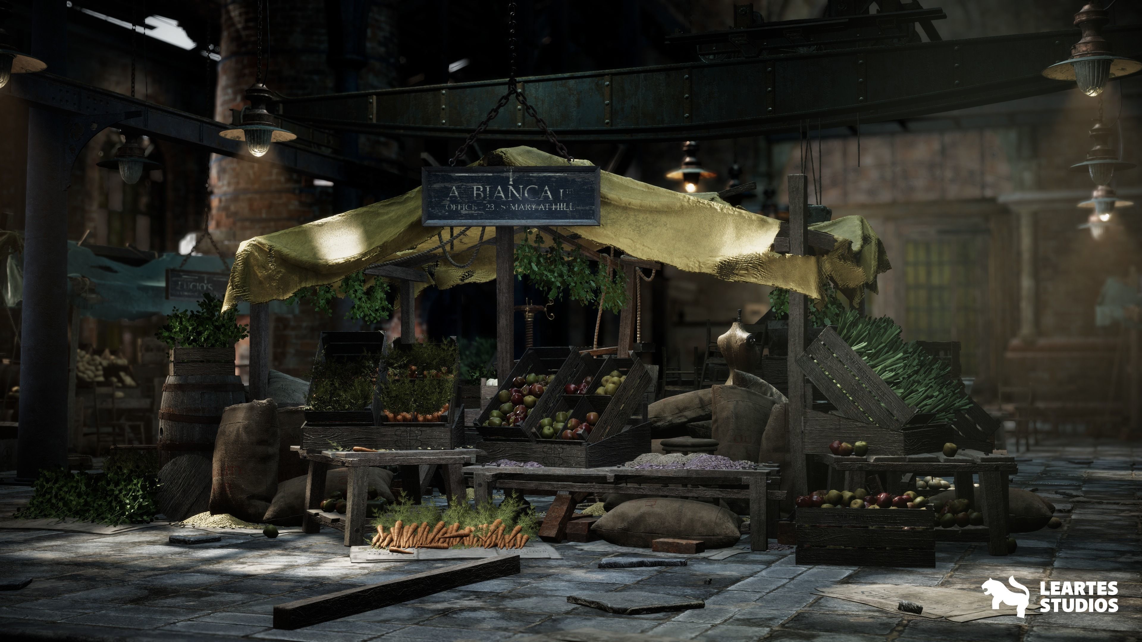 Victorian Market in Abandoned Factory Building Low-poly 3D model_3