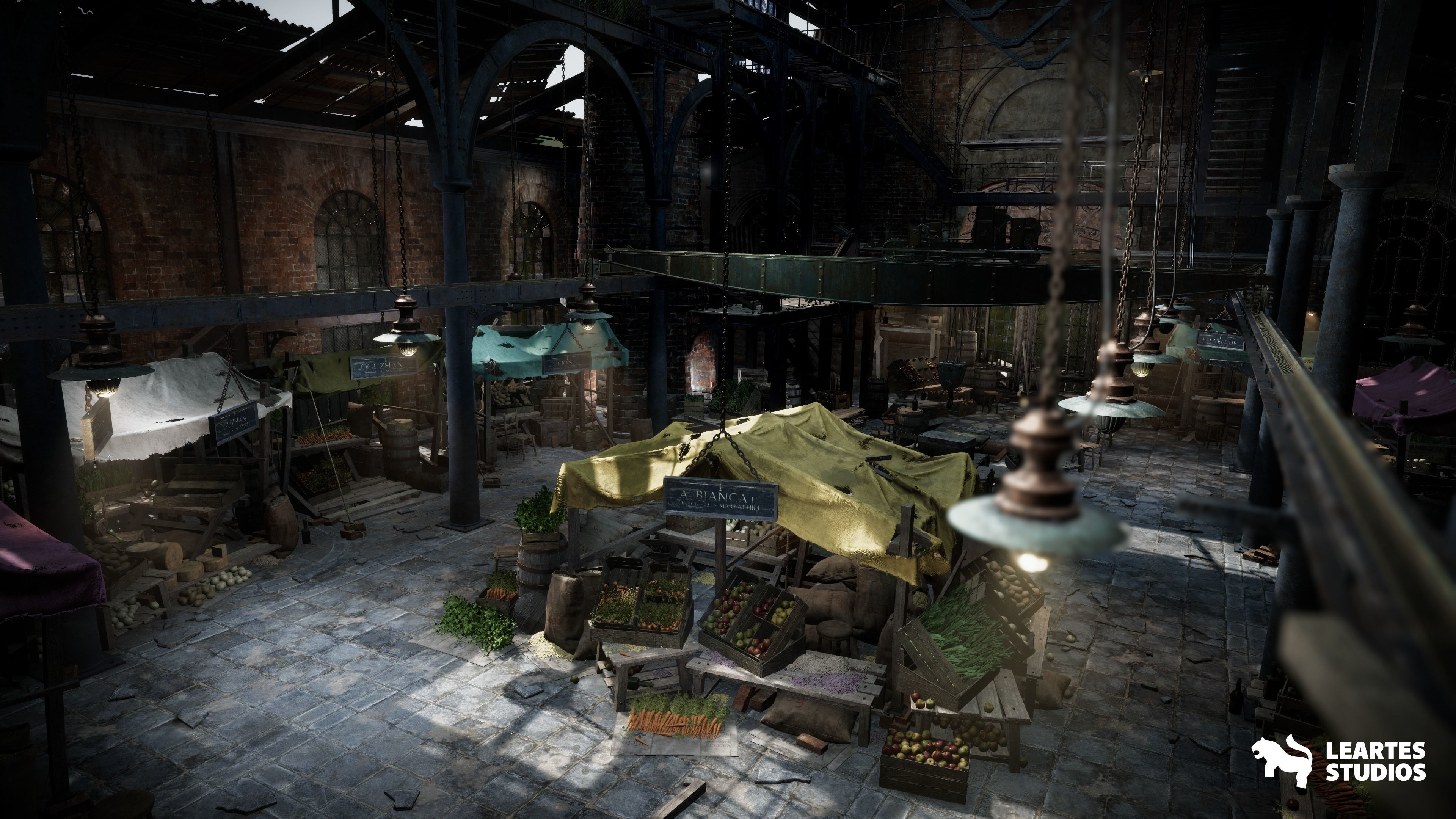 Victorian Market in Abandoned Factory Building Low-poly 3D model_19