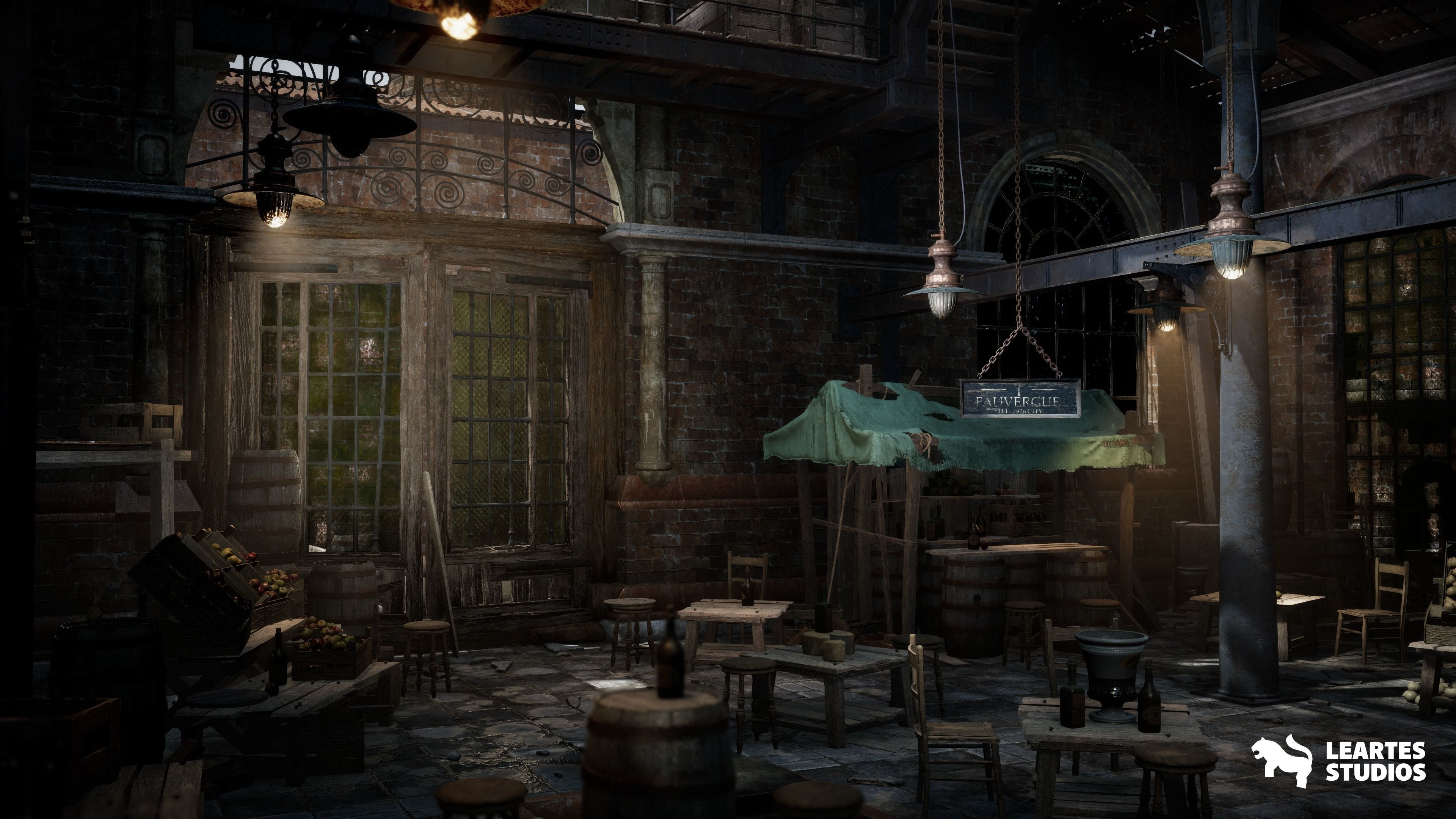 Victorian Market in Abandoned Factory Building Low-poly 3D model_18
