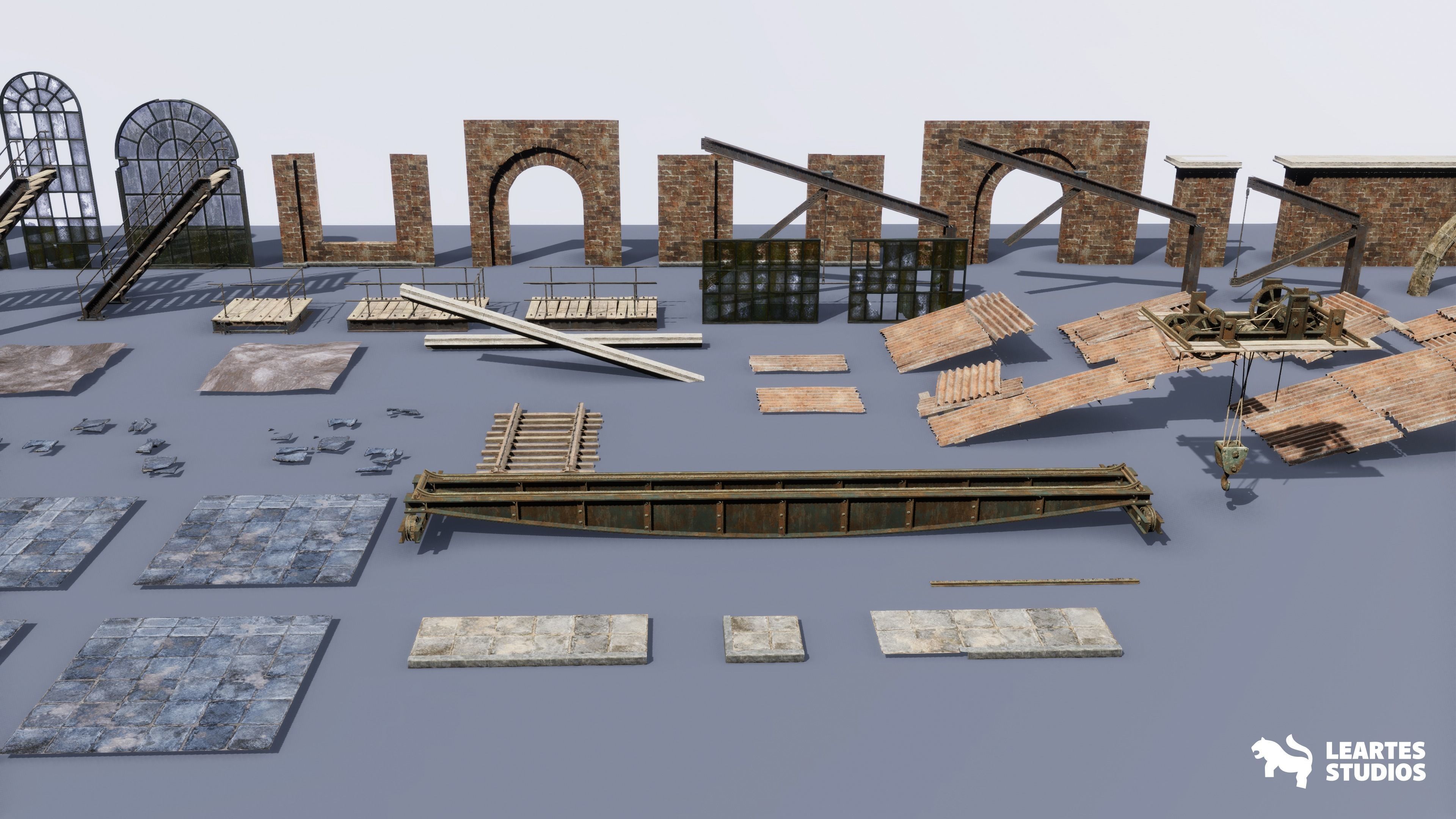 Victorian Market in Abandoned Factory Building Low-poly 3D model_23