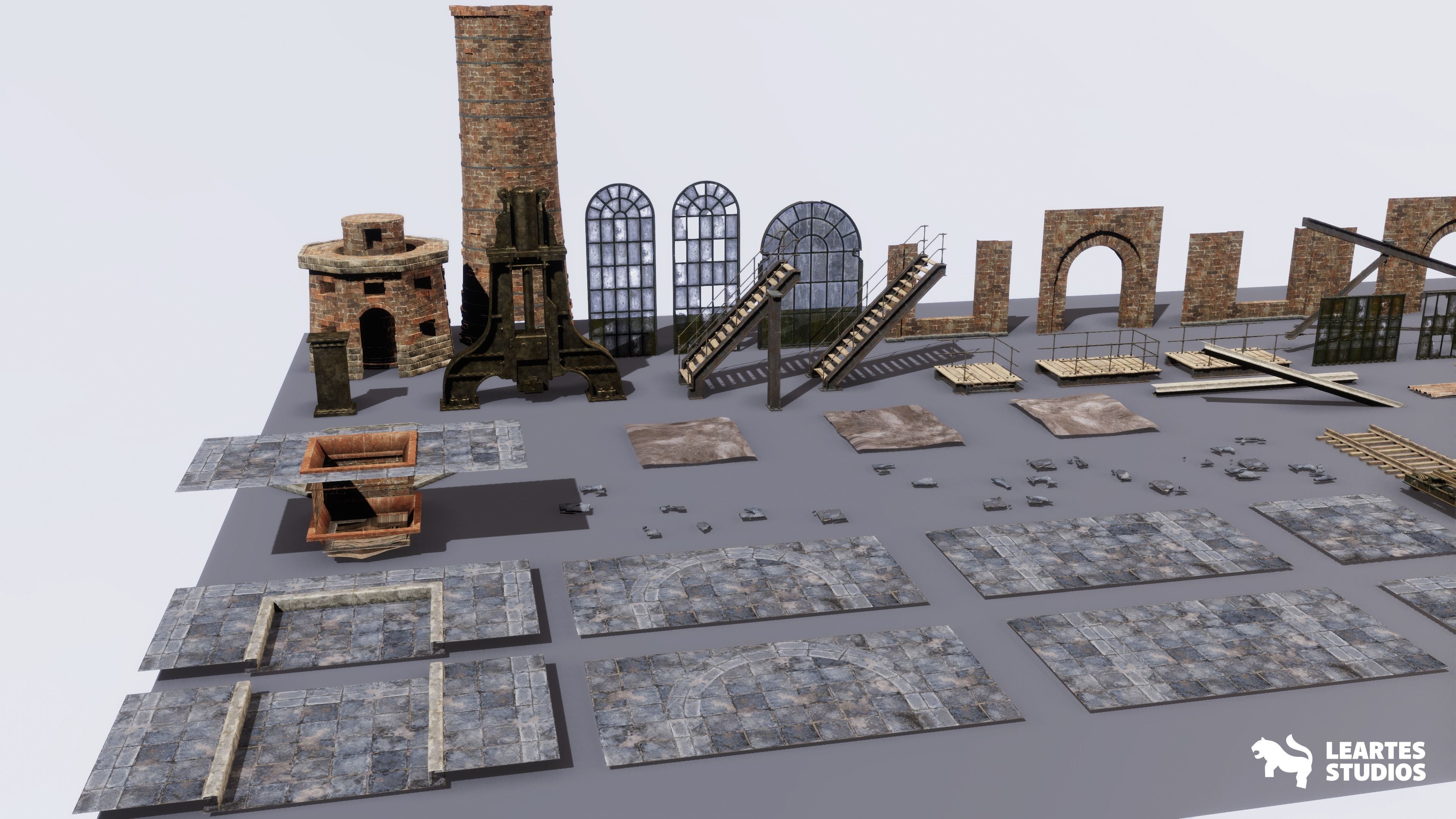 Victorian Market in Abandoned Factory Building Low-poly 3D model_24