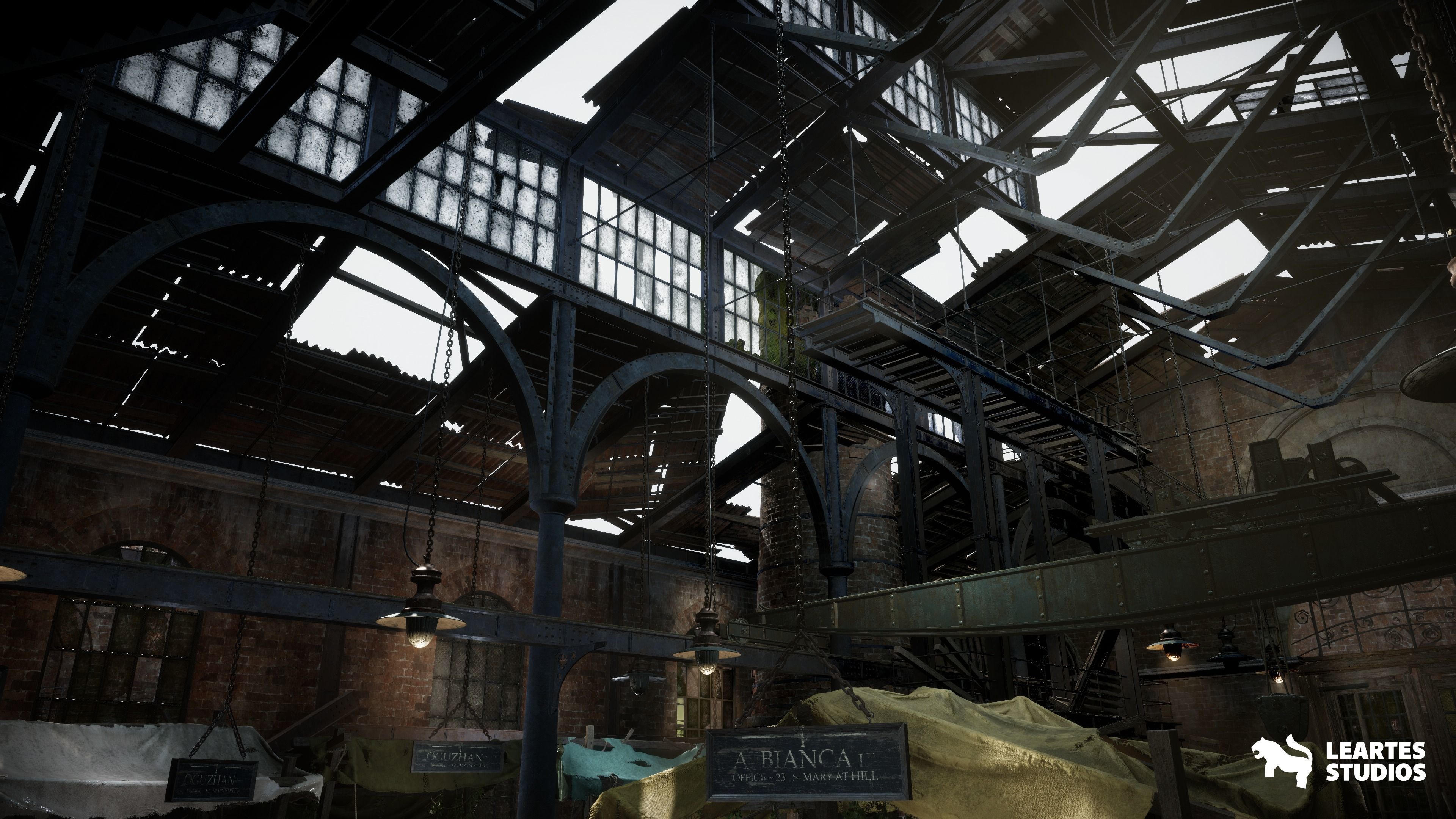 Victorian Market in Abandoned Factory Building Low-poly 3D model_16