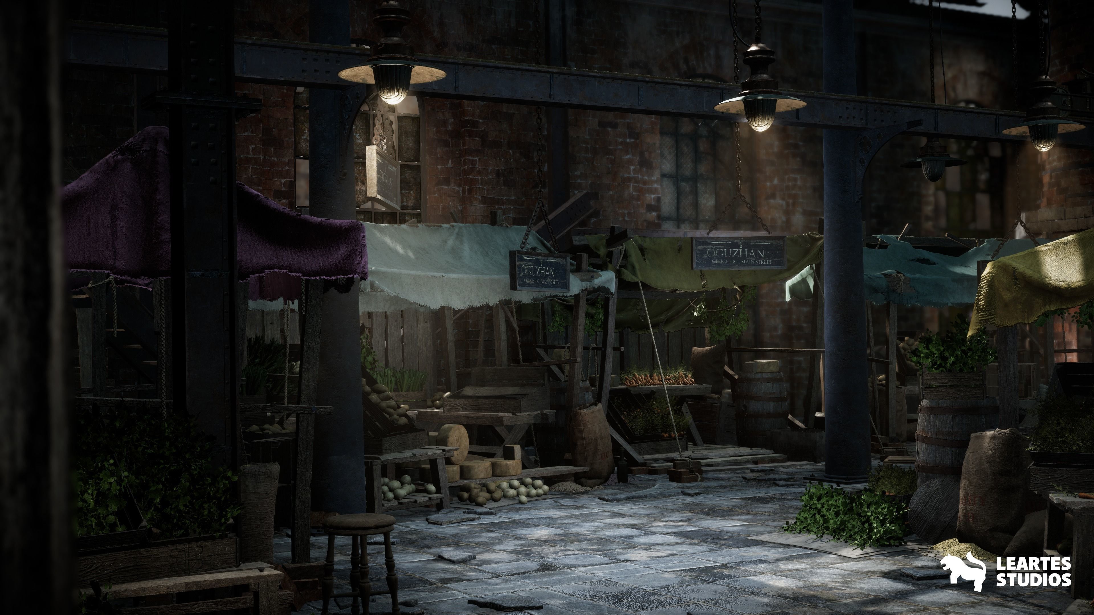 Victorian Market in Abandoned Factory Building Low-poly 3D model_13