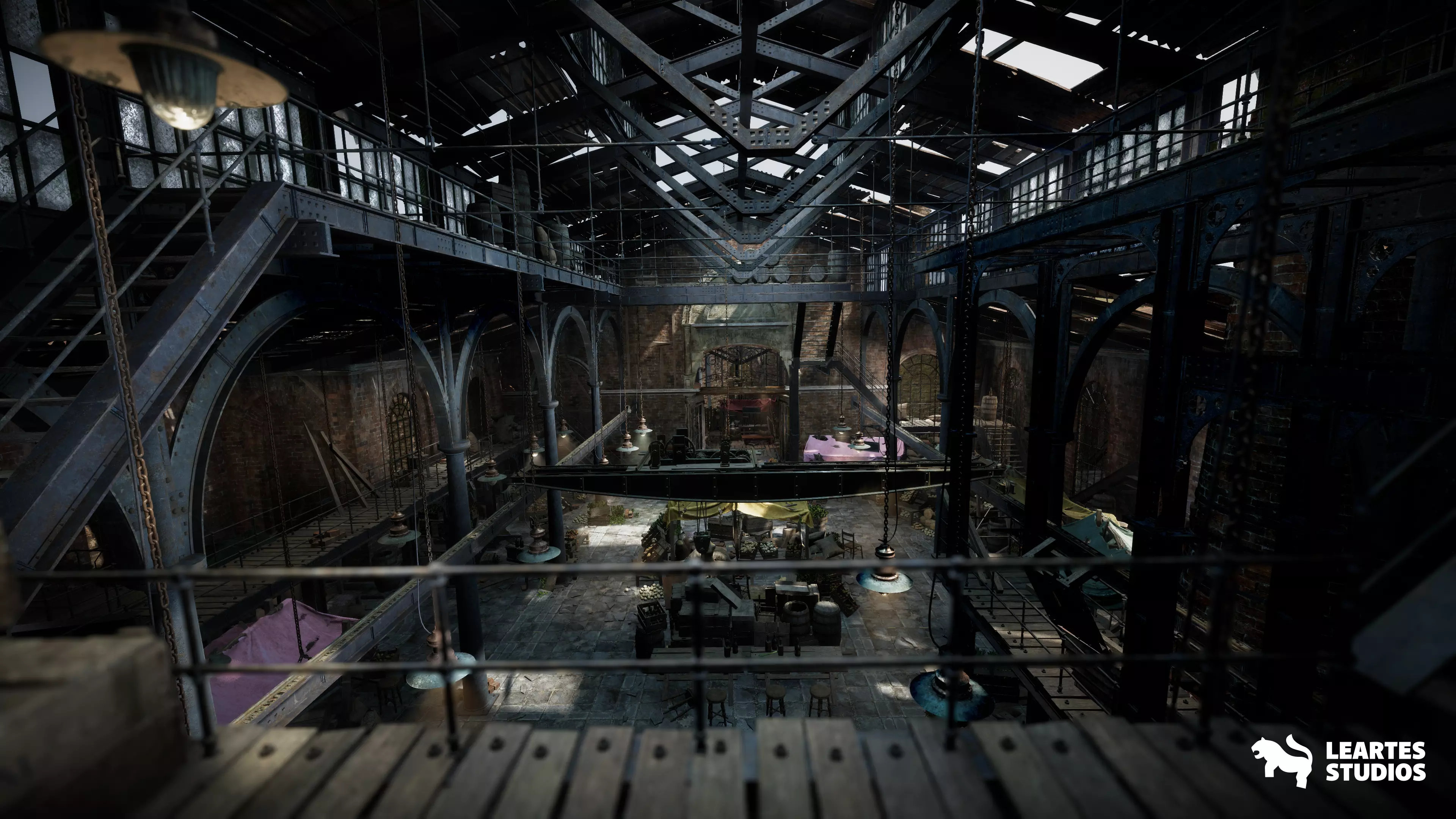 Victorian Market in Abandoned Factory Building Low-poly 3D model_0