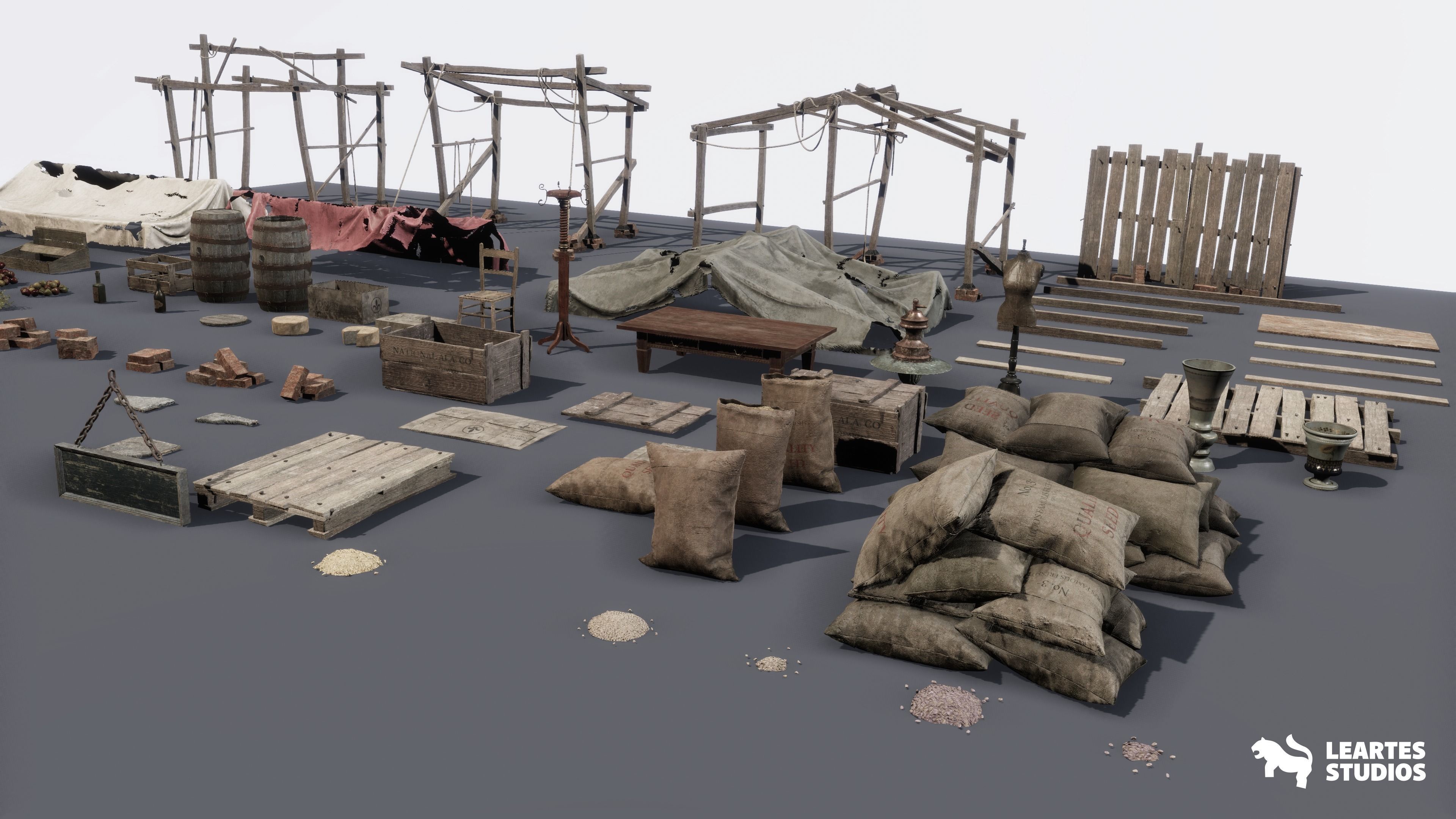 Victorian Market in Abandoned Factory Building Low-poly 3D model_20