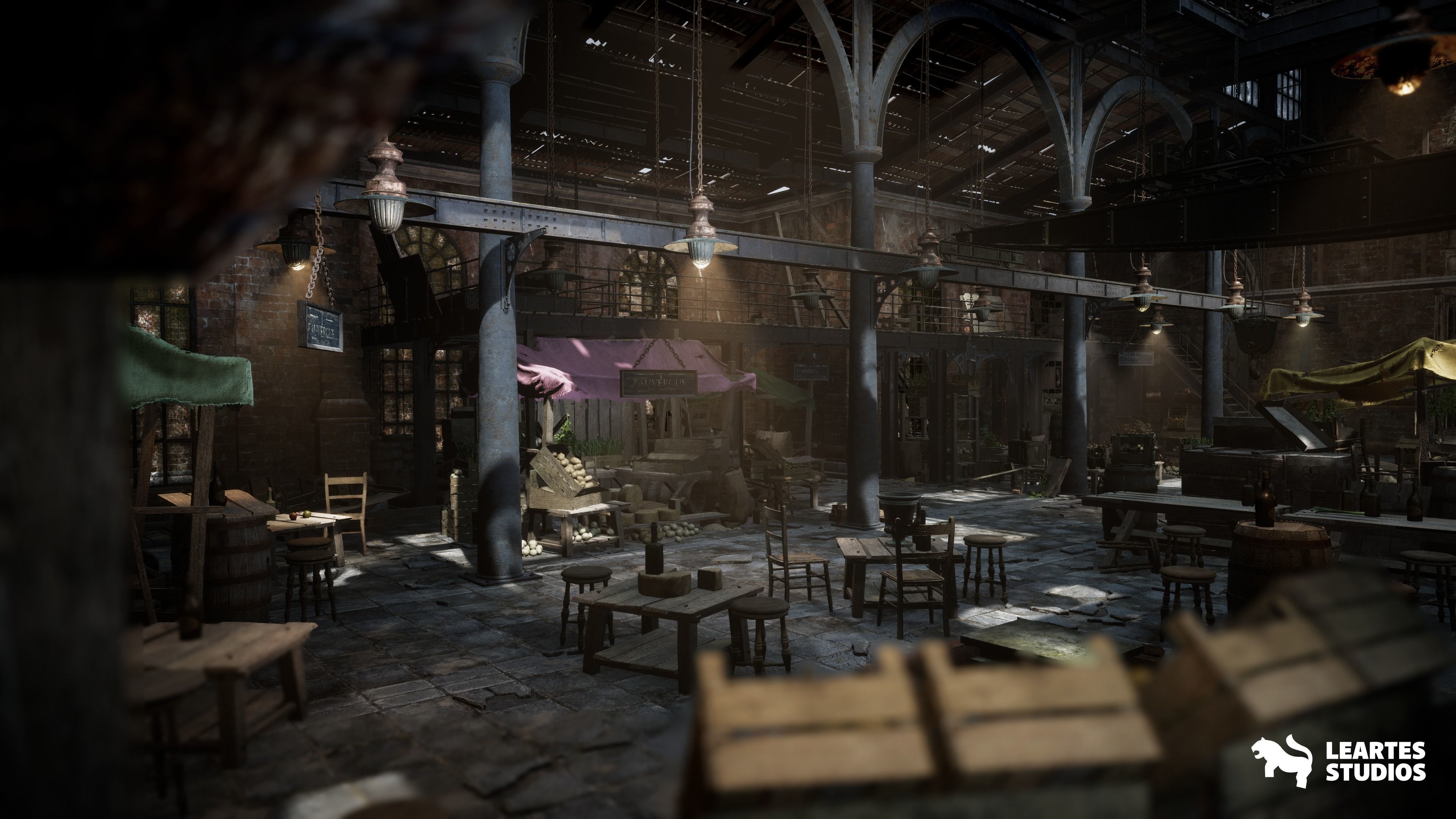 Victorian Market in Abandoned Factory Building Low-poly 3D model_17