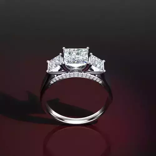 Three Stone Princess Cut Engagement Ring P-01-375-165 3D print model