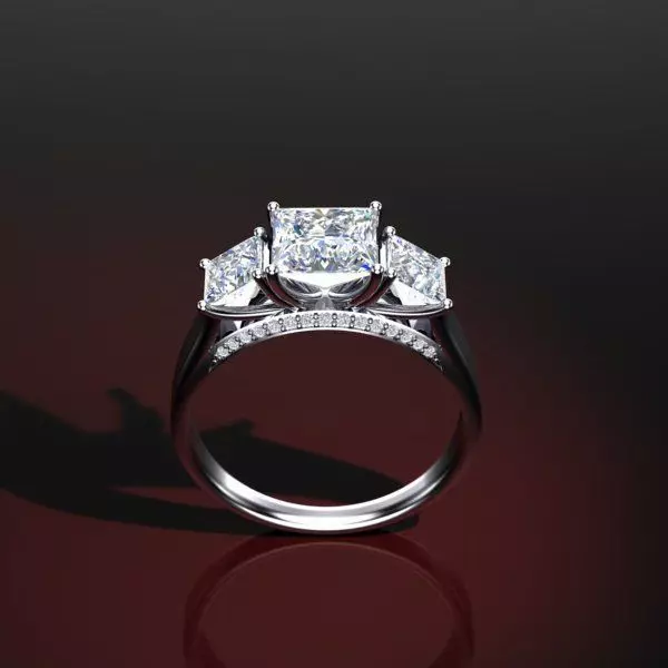Three Stone Princess Cut Engagement Ring P-01-375-165 3D print model