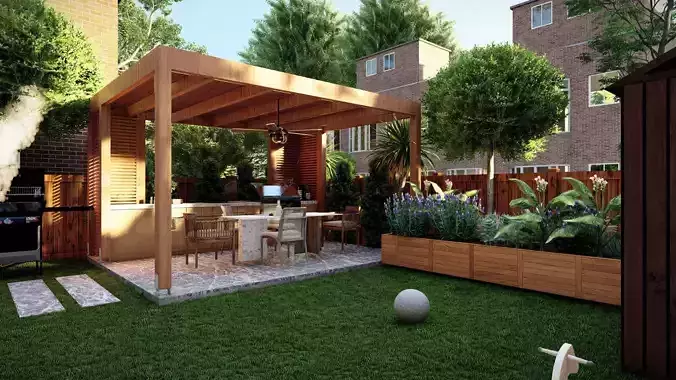 3D Exterior Scene 3D model design garden and landscape 