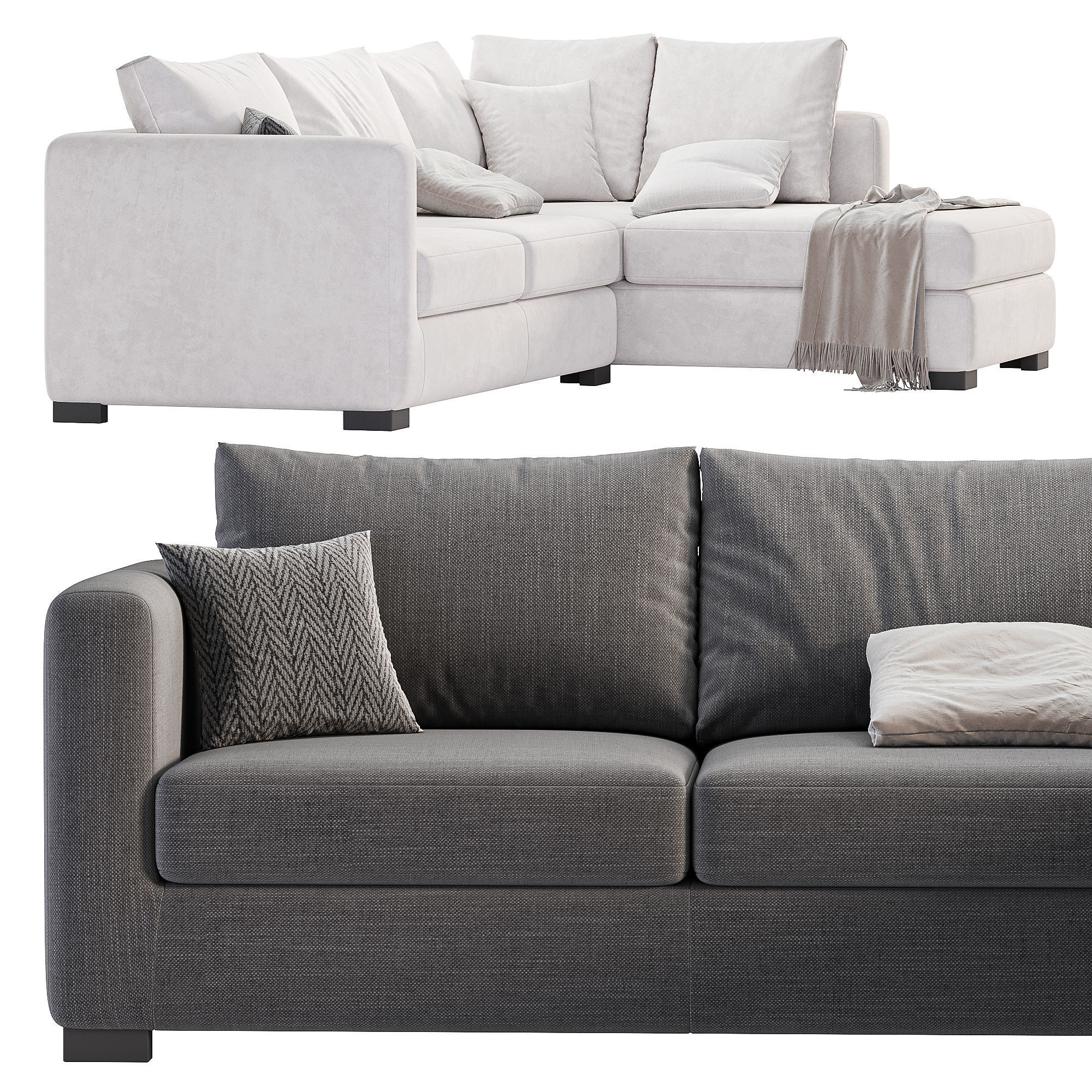 Blake Large Open End Corner Sofa by loomloft sofas 3D model_2