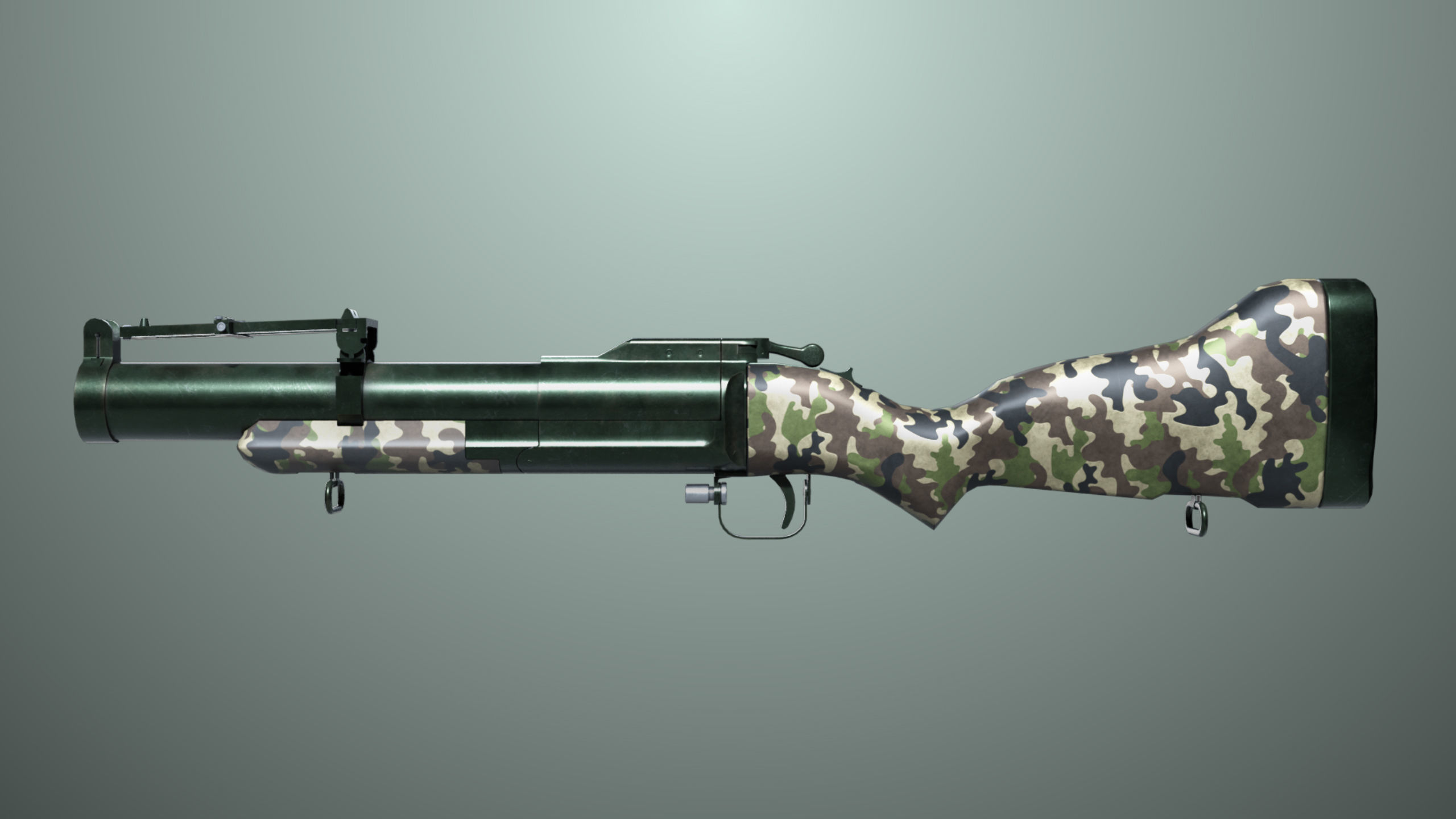 Grenade Launcher 02 Military Green Generic PBR Low-poly 3D model_3