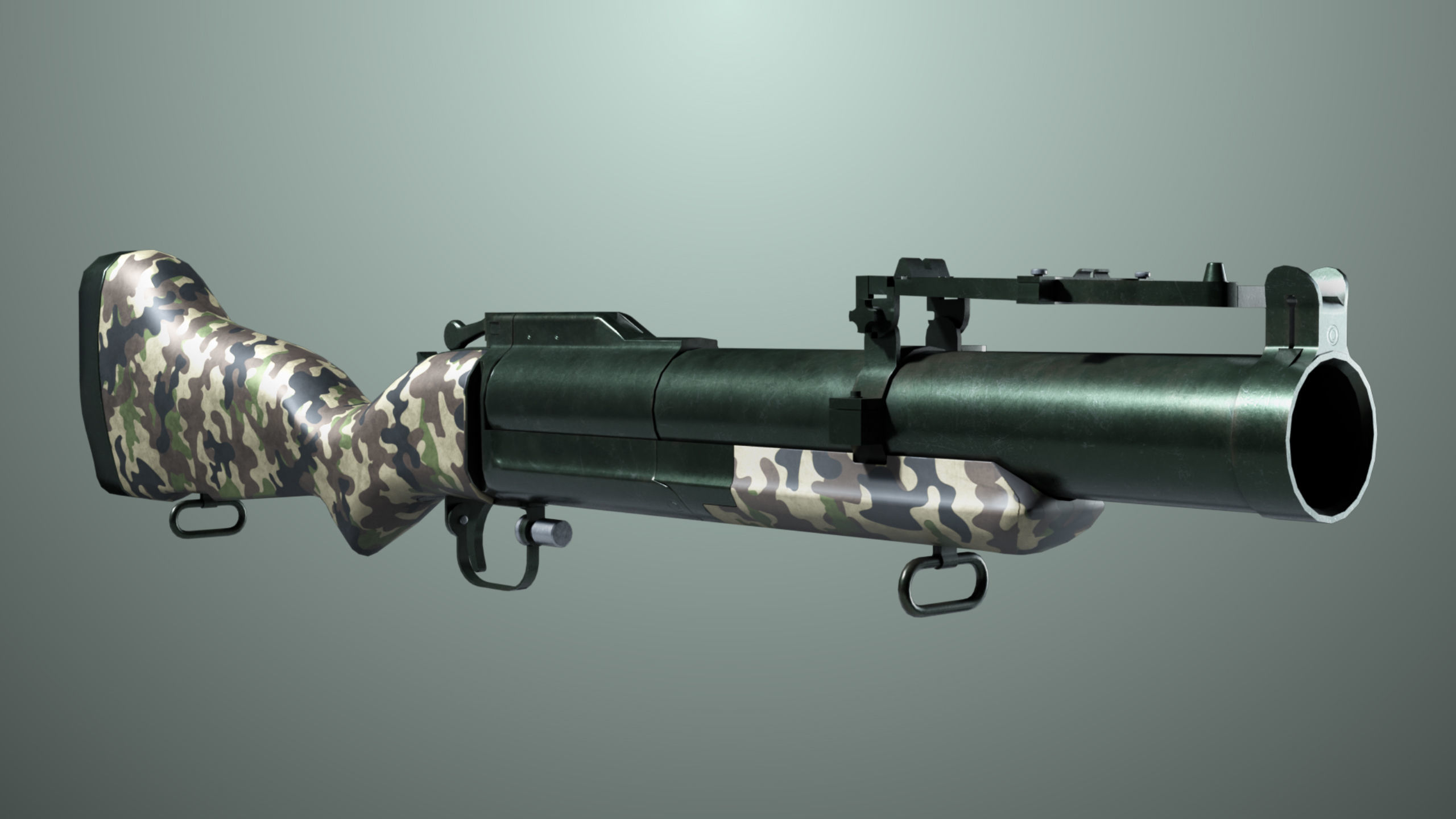 Grenade Launcher 02 Military Green Generic PBR Low-poly 3D model_8