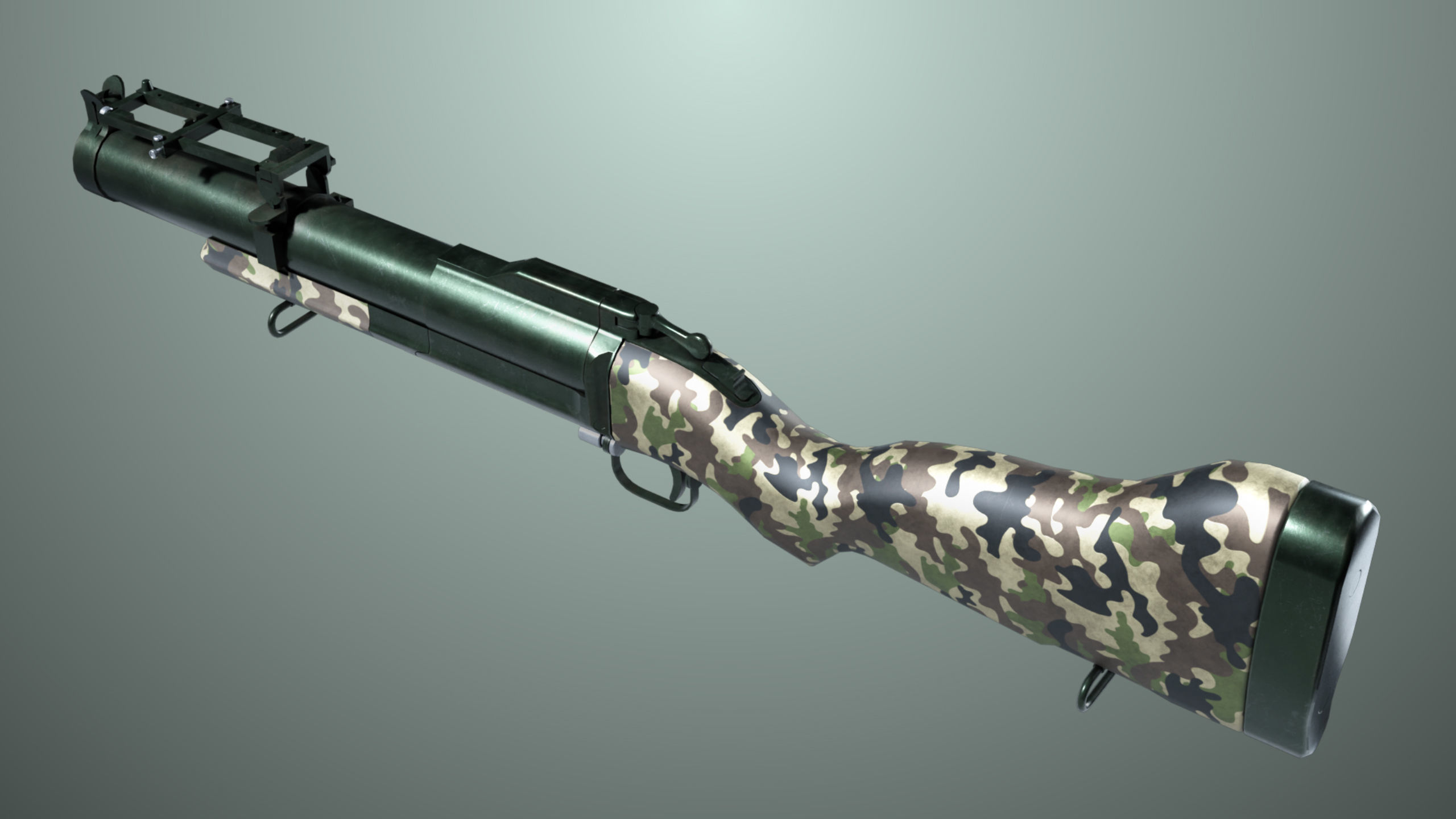 Grenade Launcher 02 Military Green Generic PBR Low-poly 3D model_10