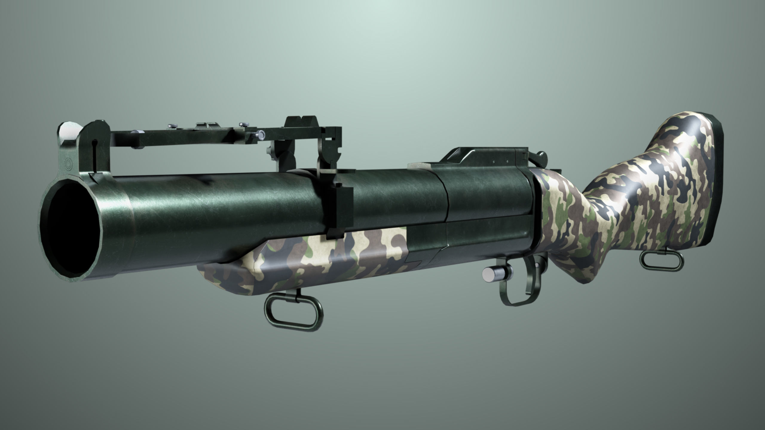Grenade Launcher 02 Military Green Generic PBR Low-poly 3D model_2