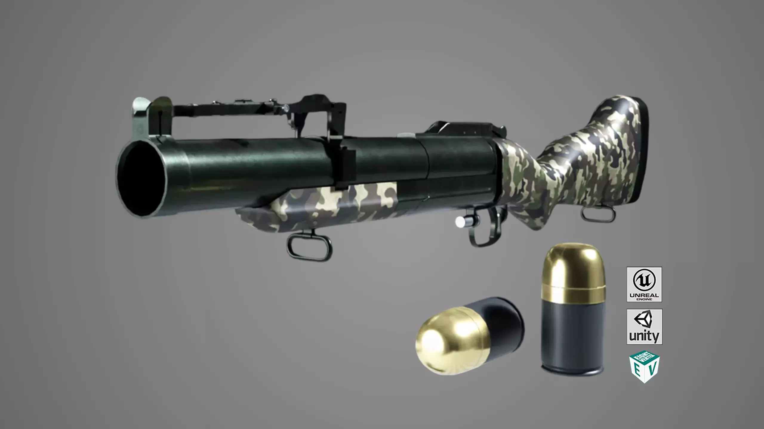 Grenade Launcher 02 Military Green Generic PBR Low-poly 3D model_0