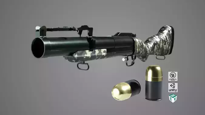 Grenade Launcher 02 Military Green Generic PBR Low-poly 3D model