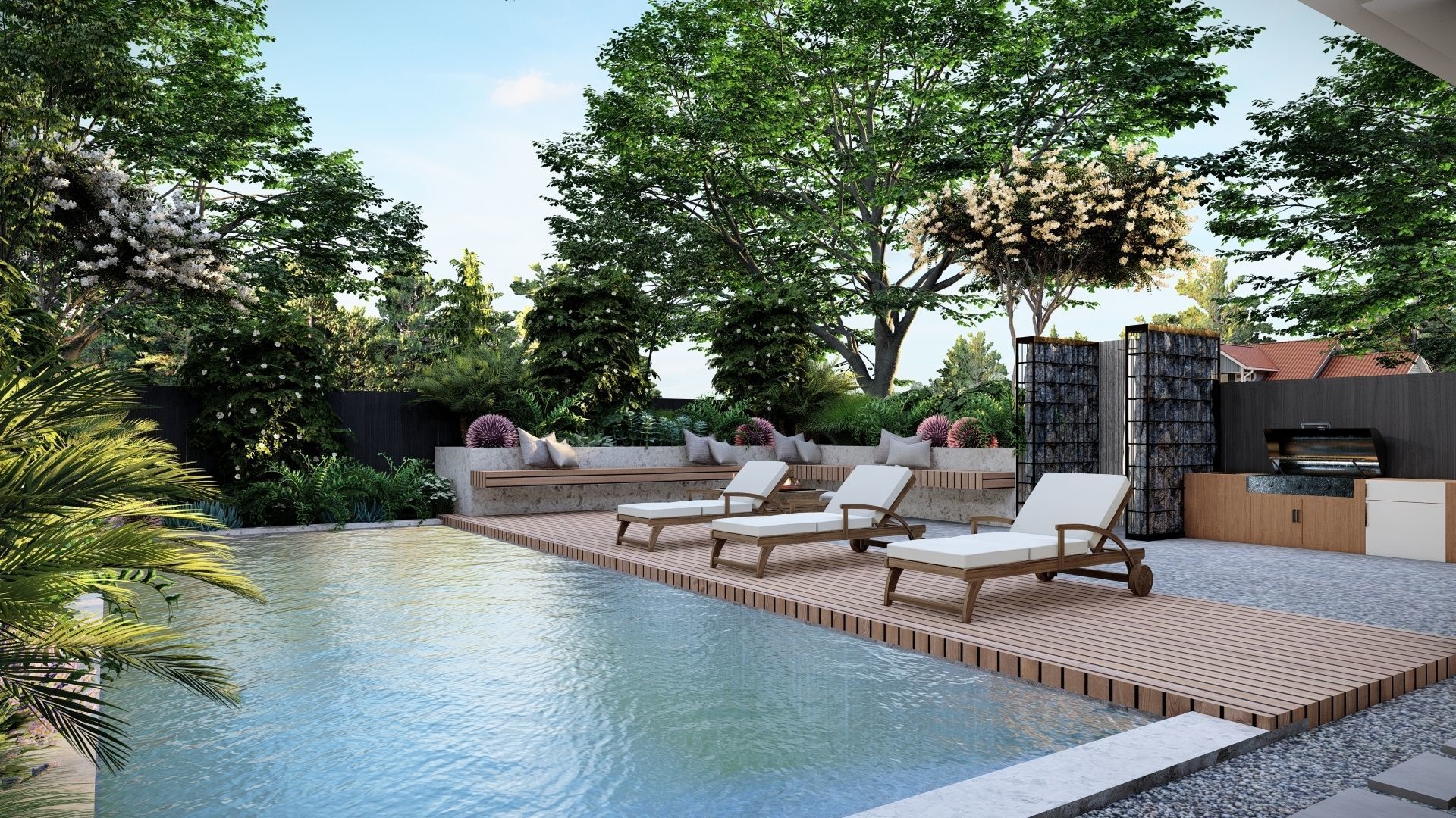 3D Exterior Scene 3D model design garden and landscape 3D model_3