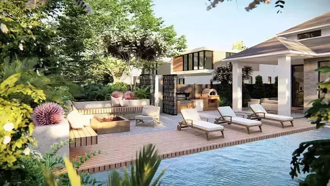 3D Exterior Scene 3D model design garden and landscape 3D model