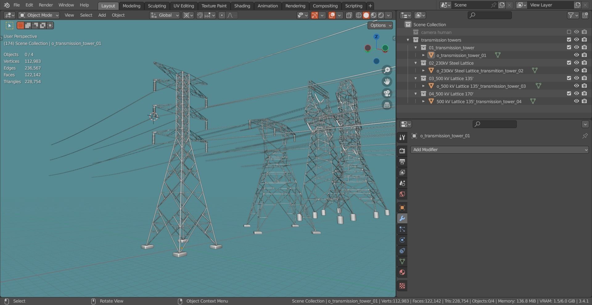 Transmission Towers Base Mesh Models  Low-poly 3D model_4