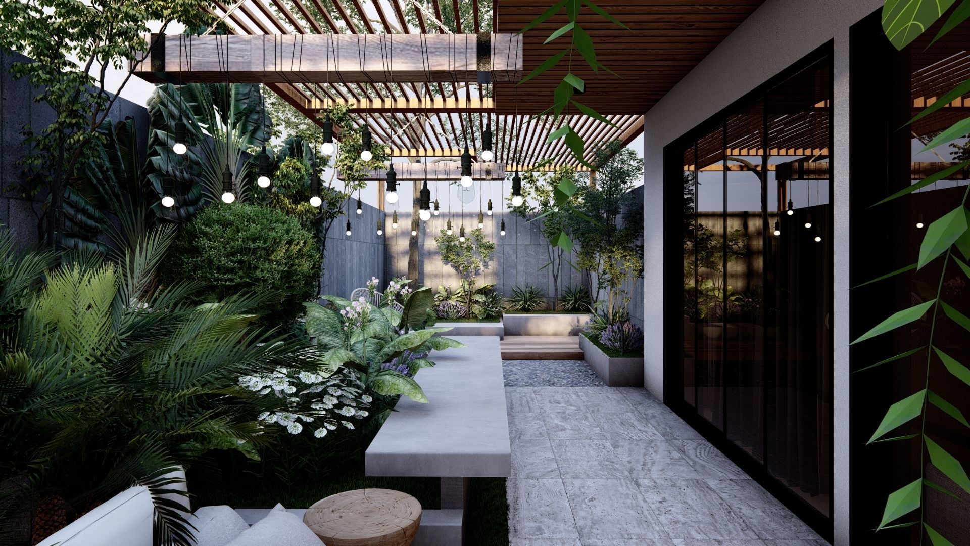 3D Exterior Scene 3D model design garden and landscape 3D model_3