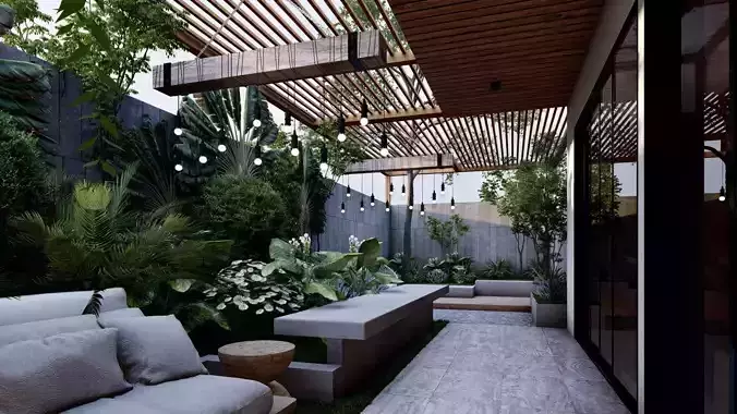 3D Exterior Scene 3D model design garden and landscape