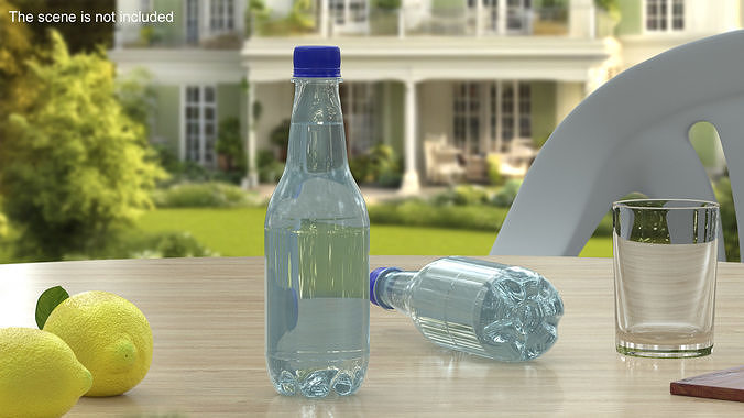 Small Plastic Blue Water Bottle 3D model 2
