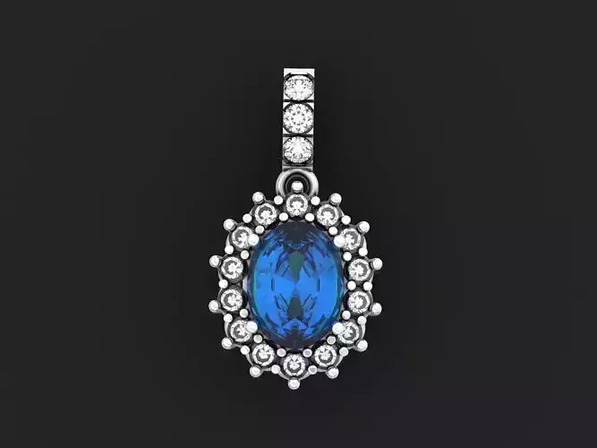 Blue Oval  Cut Halo Pendant  1118 3D print model