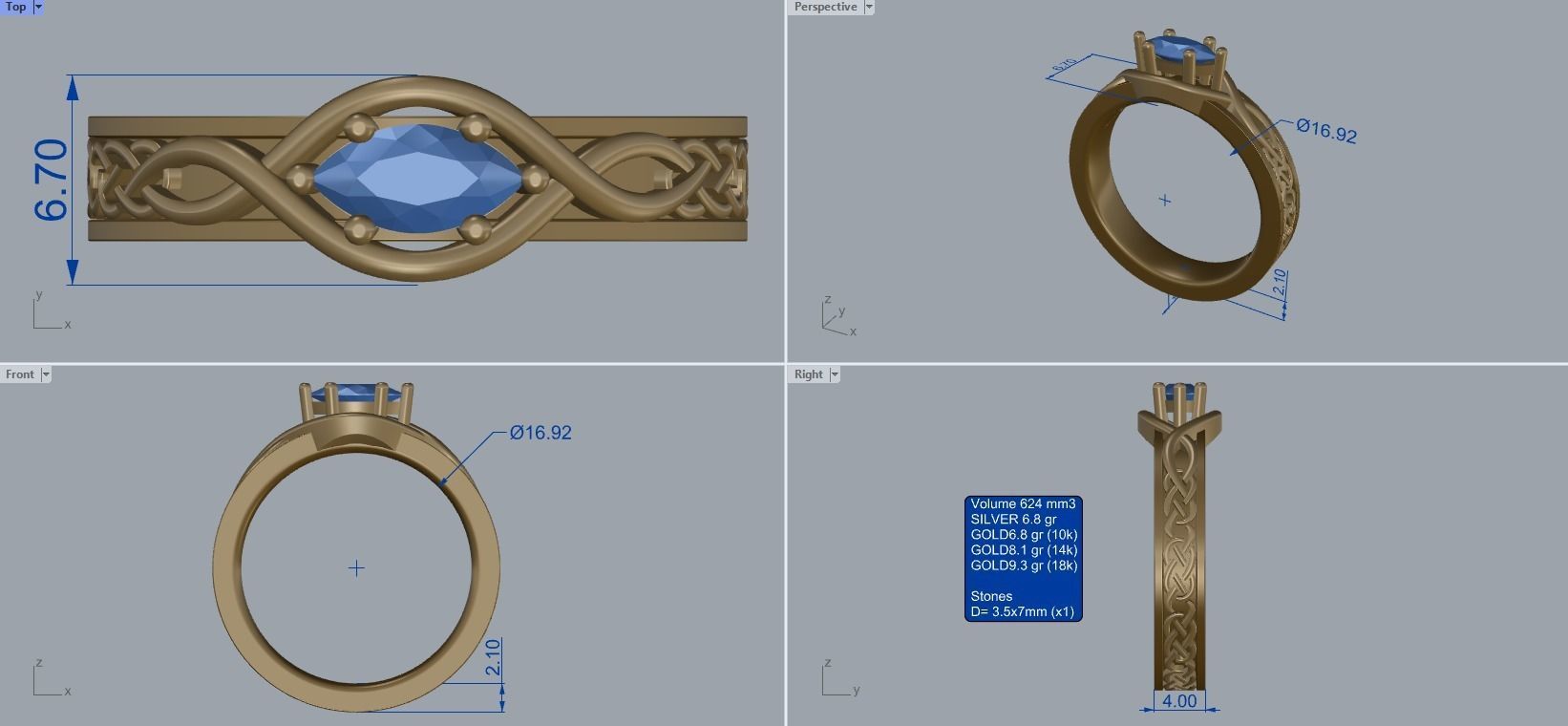 R 084 ring with marquise stone 3D print model_3