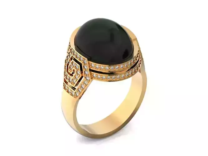 rings for man Vintage Big oval green emerald  1124