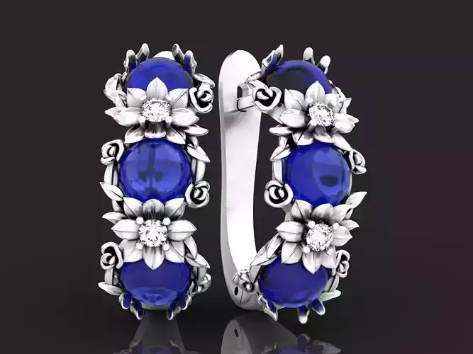 flowers  earrings rose and cabachon 1125